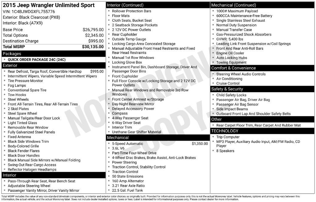 2015 Jeep Wrangler Unlimited Sport