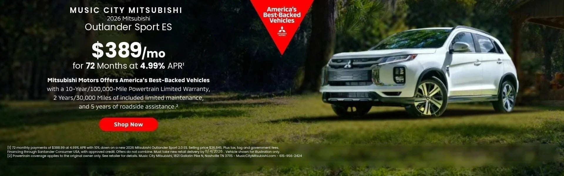 2026 Mitsubishi Outlander Sport ES $389/mo