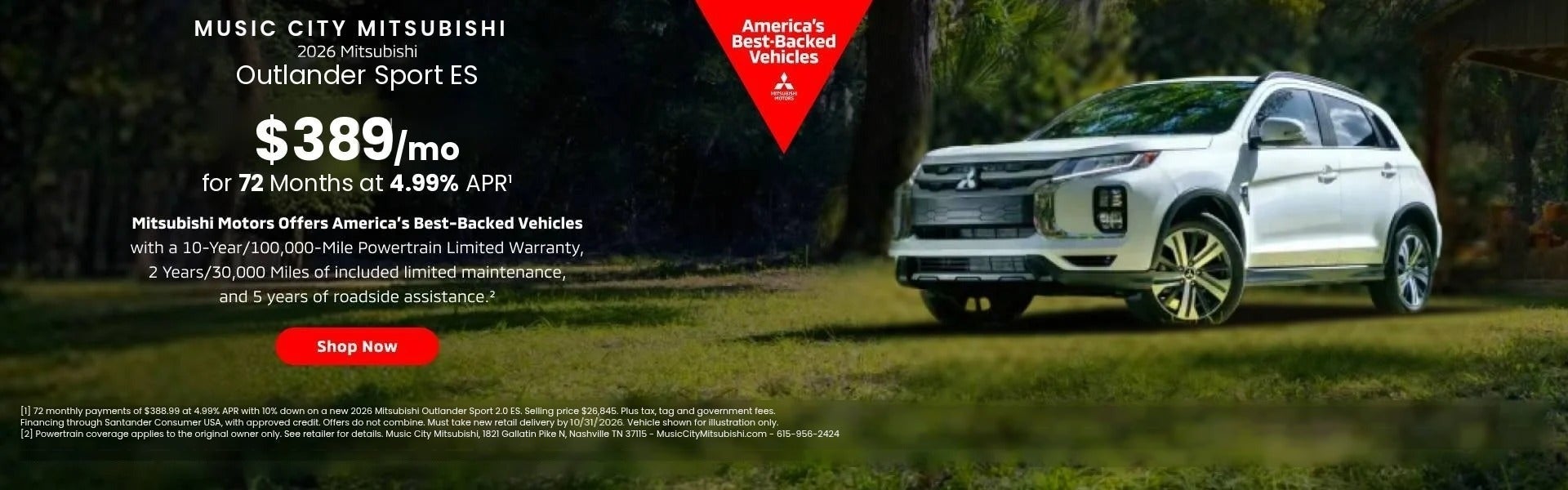 2026 Mitsubishi Outlander Sport ES $389/mo