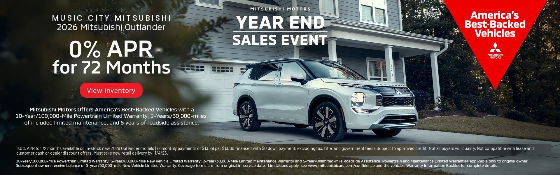 2026 Outlander 0% APR for 72 months